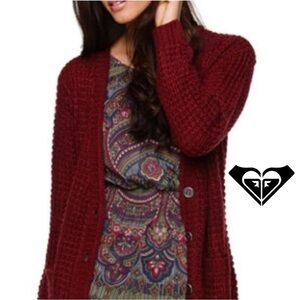 ROXY Women’s Maroon Knit Button Front Cardigan - X-Small